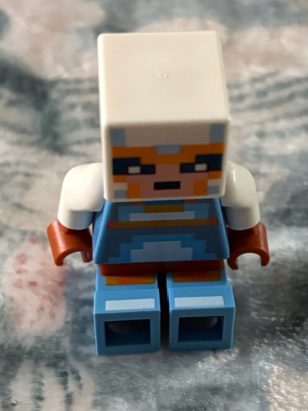 Blue Pixel Character Minifigure Kids Toy - White Sleeves